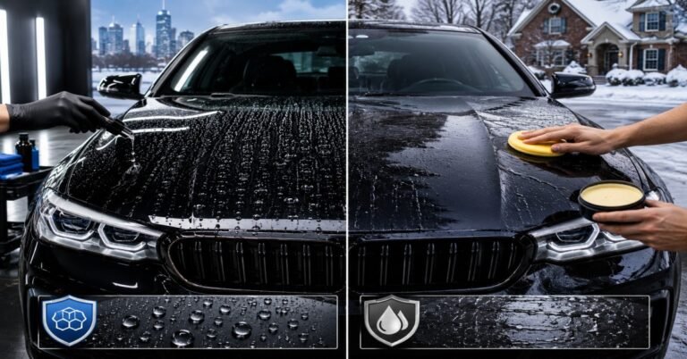 Ceramic coating vs car wax Buffalo premium paint protection comparison on a vehicle at WNY Car Wash.