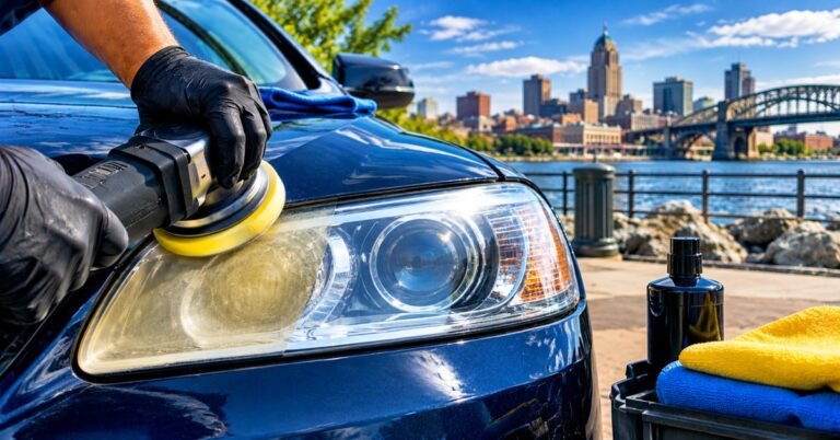 professional headlight restoration Buffalo NY before and after comparison