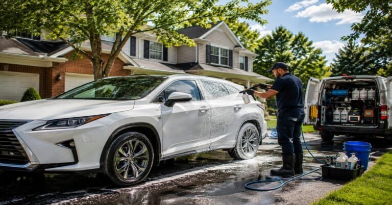 Professional mobile car wash Amherst NY van providing on-site detailing and exterior hand wash services.
