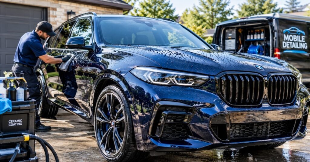 Professional ceramic coating maintenance Buffalo NY hand wash on luxury car